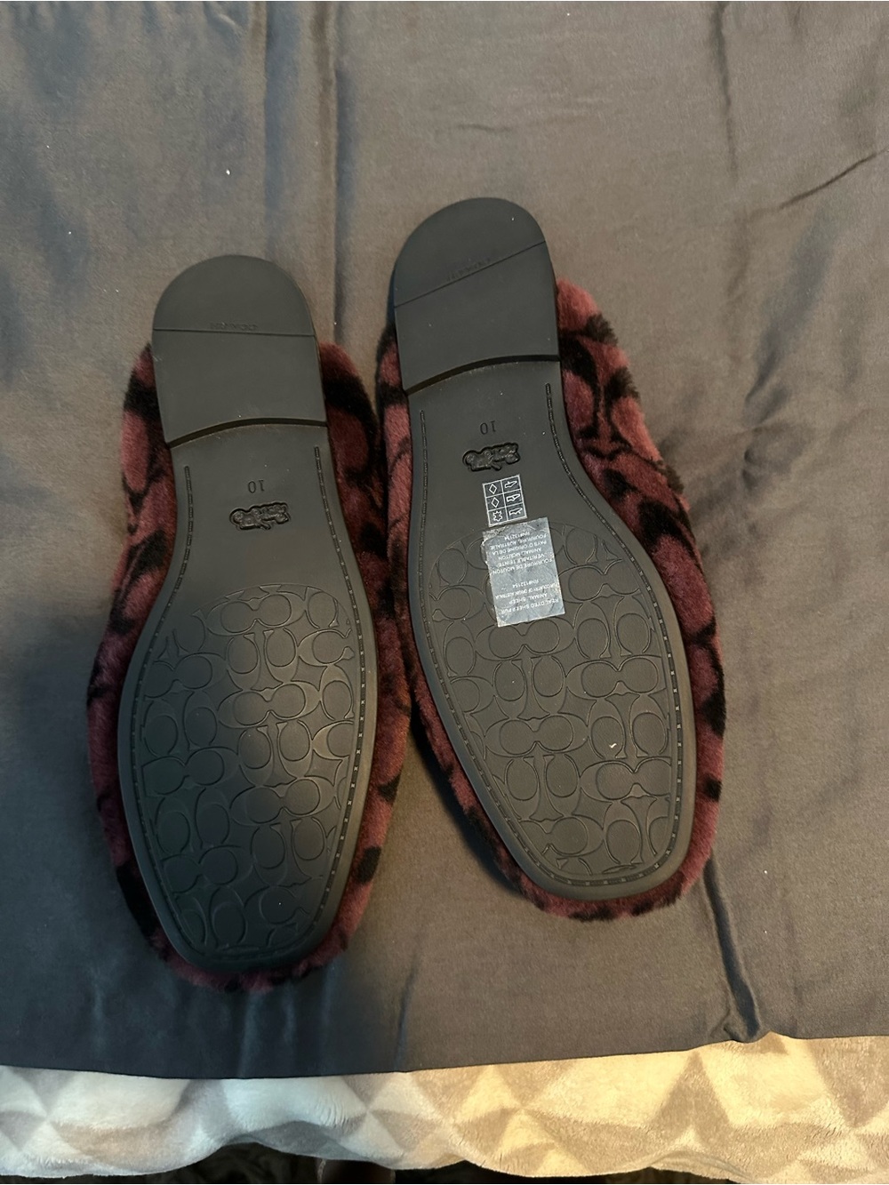 Coach Burgundy and Black Shearling Slide Slippers - Picture 7 of 7